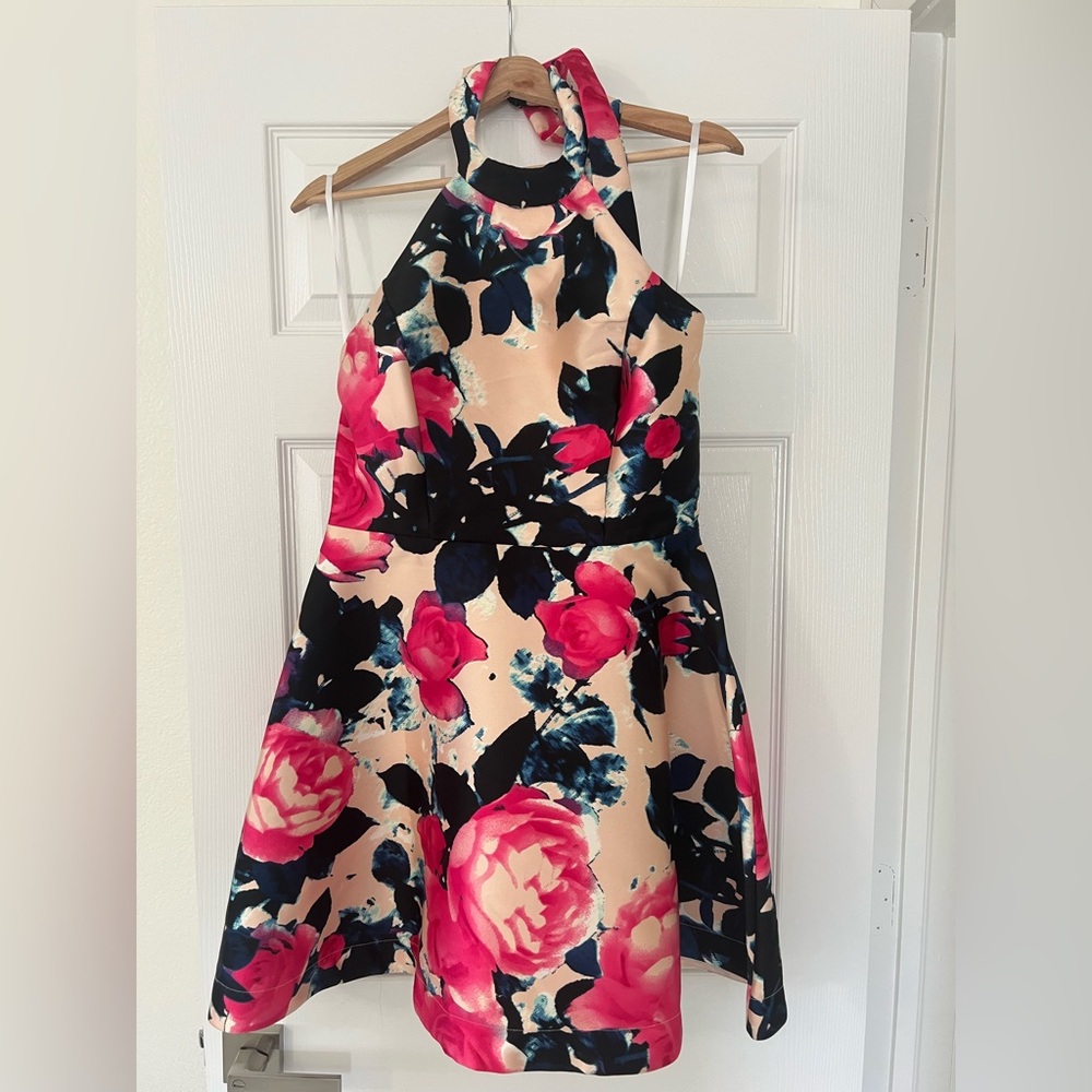 B Darlin Floral Dress with Pink and Black